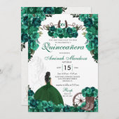 Emerald Green Charra Floral Boots Quinceañera Einladung (Vorne/Hinten)