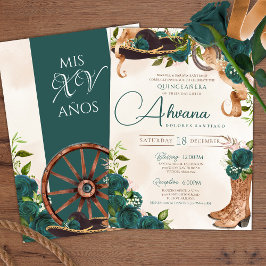 Emerald Green Charra Quinceanera Western Rose Einladung