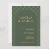 Emerald Green Checkered Modern Wedding Einladung (Vorderseite)