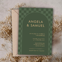Emerald Green Checkered Modern Wedding Einladung