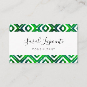 Emerald Green Chic & Elegantes Ikat-Muster Visitenkarte