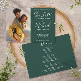 Emerald Green Chic Script Foto Hochzeit in einem Einladung