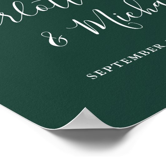 Emerald Green Chic Script Wedding Willkommenszeich Poster (Ecke)