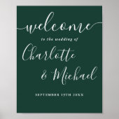 Emerald Green Chic Script Wedding Willkommenszeich Poster (Vorne)
