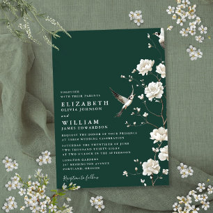Emerald Green Chinoiserie Blumengarten Hochzeit Einladung