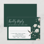 Emerald Green Chinoiserie Blumengarten Hochzeit RSVP Karte (Vorne/Hinten)