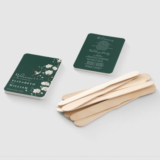 Emerald Green Chinoiserie Floral Wedding Program Fächer (Non-assembled)