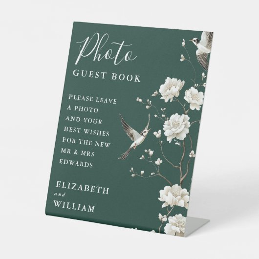 Emerald Green Chinoiserie Foto Guest Book Wedding Sockelschild (Vorderseite)