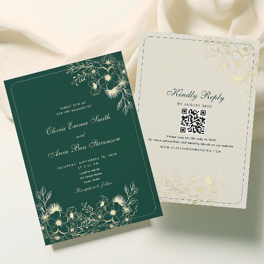 Emerald Green Classic QR Code Wedding Einladung