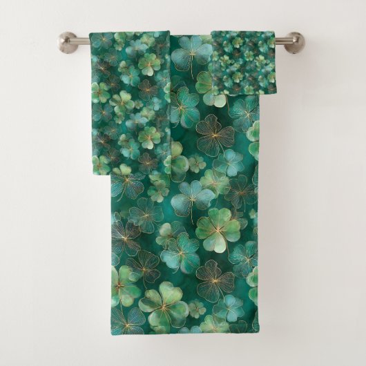 Emerald Green Clover Floral Pattern  Badhandtuch Set (Insitu)
