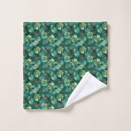 Emerald Green Clover Floral Pattern  Badhandtuch Set (Waschlappen)