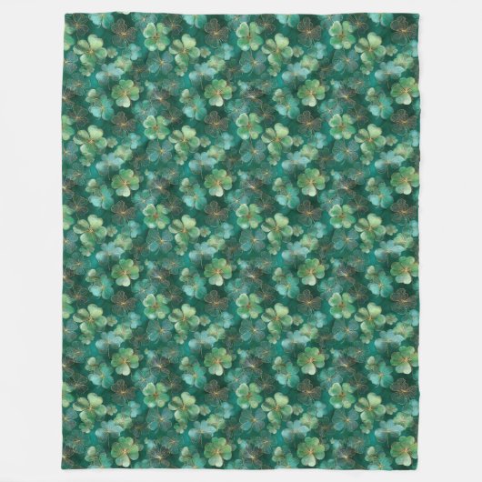 Emerald Green Clover Floral Pattern Fleecedecke (Vorderseite)