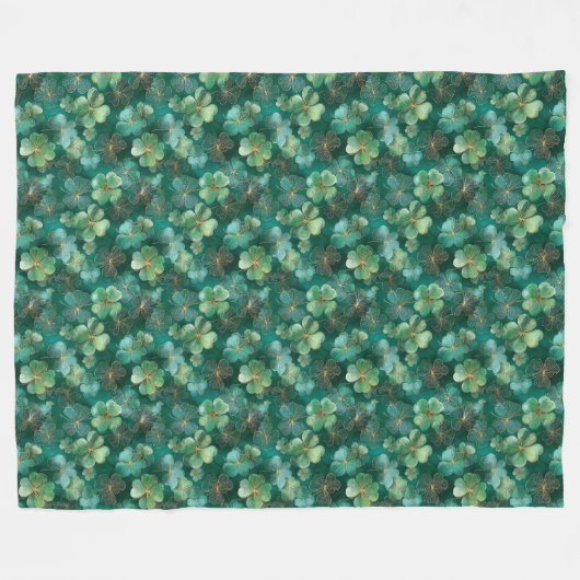 Emerald Green Clover Floral Pattern Fleecedecke (Vorderseite (Horizontal))