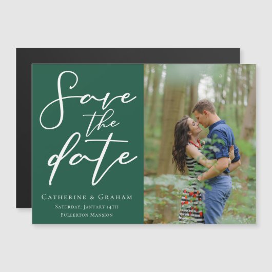 Emerald Green Couple Foto Speichern Sie das Datums Magnetkarte (Vorne/Hinten)
