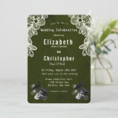 Emerald Green Crow Skull Rose Gothic Wedding Einladung (Stehend Vorderseite)