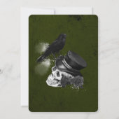 Emerald Green Crow Skull Rose Gothic Wedding Einladung (Rückseite)