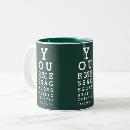 Emerald Green Custom Message Fun Eyesight Chart Zweifarbige Tasse (Vorderseite Links)
