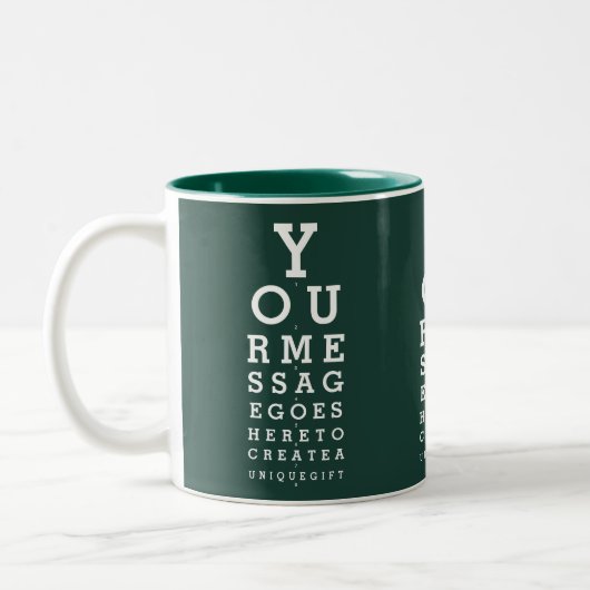 Emerald Green Custom Message Fun Eyesight Chart Zweifarbige Tasse (Links)