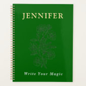 Emerald Green Custom Name Notebook – Fresh & Elega Planer (Vorderseite)