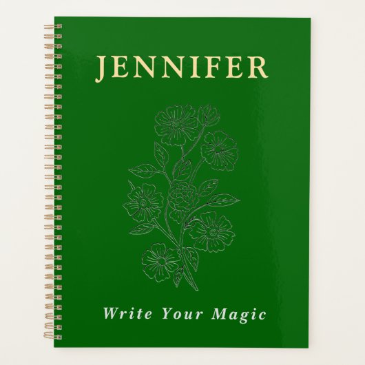 Emerald Green Custom Name Notebook – Fresh & Elega Planer (Vorderseite)