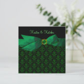 Emerald Green Damask Hochzeitseinladungen Schwarz Einladung (Stehend Vorderseite)