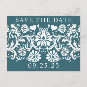 Emerald Green Damask Save the Date Ankündigungspostkarte