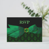 Emerald Green Damask Wedding RSVP Card Karte (Stehend Vorderseite)