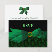 Emerald Green Damask Wedding RSVP Card Karte (Vorne/Hinten)