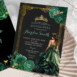 Emerald Green Dark Hintergrund Royal Quinceañera Einladung