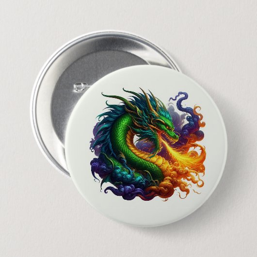 Emerald Green Dragon Breaating Fire Button (Vorne & Hinten)