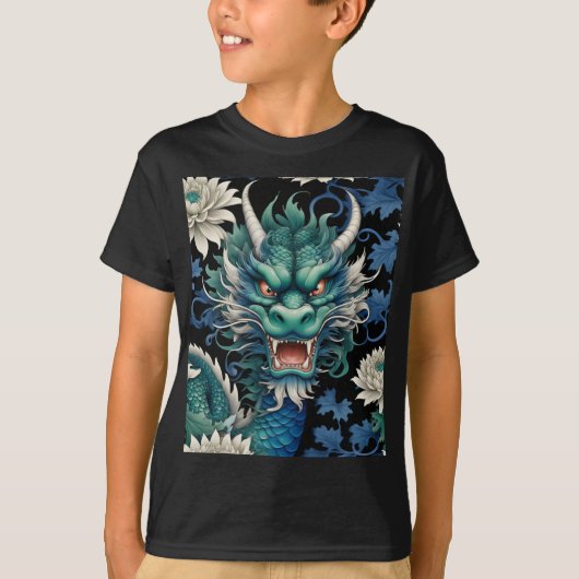 Emerald Green Dragon Print T - Shirt (Vorderseite)