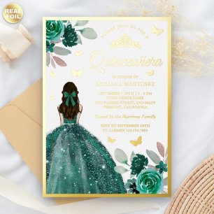 Emerald Green Dress Butterfly Quinceanera Gold Folieneinladung