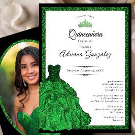 Emerald Green Dress Custom Photo Quinceanera Einladung