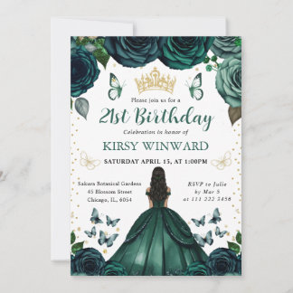 Emerald Green Dress Dark Skin Princess Birthday Einladung