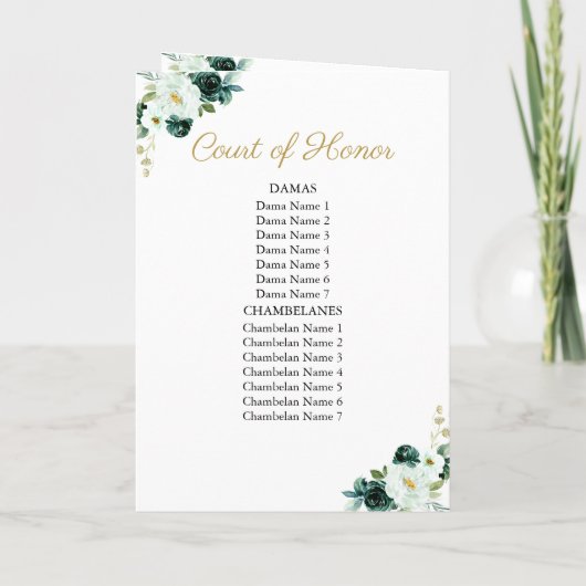 Emerald Green Dress Floral Quinceanera Programs Programm (Rückseite)