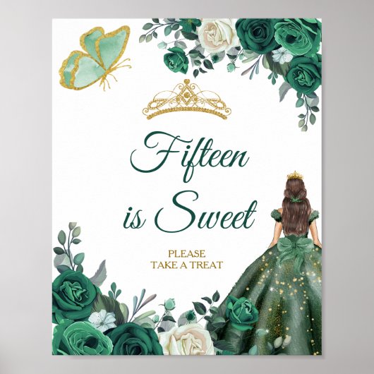 Emerald Green Dress Quinceañera Fünfzehn ist süß Poster (Vorne)