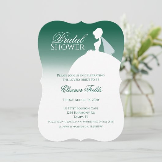 Emerald Green Dress Silhouette Brautparty Einladung (Stehend Vorderseite)