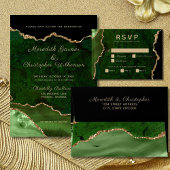 Emerald Green Elegance Gold Glitzer Agate Wedding Einladung