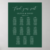 Emerald Green Elegant 11 Tabelle Seating Chart Poster (Vorne)