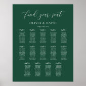 Emerald Green Elegant 14 Tabelle Seating Chart Poster (Vorne)
