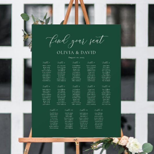 Emerald Green Elegant 14 Tabelle Seating Chart Poster