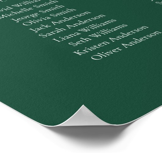 Emerald Green Elegant 15 Tabelle Seating Chart Poster (Ecke)