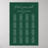 Emerald Green Elegant 16 Tabelle Seating Chart Poster (Vorne)