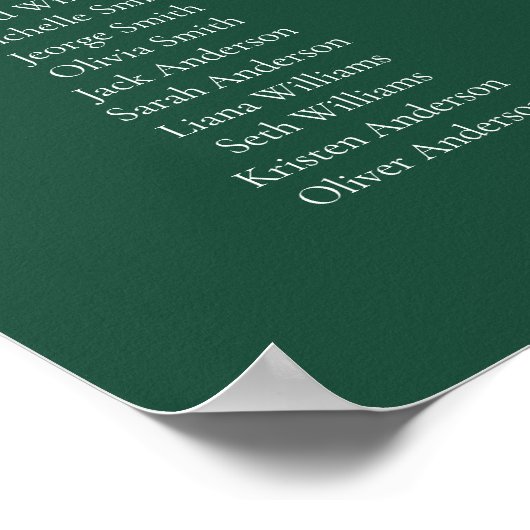 Emerald Green Elegant 20 Tisch Seating Chart Poster (Ecke)