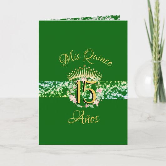 Emerald Green Elegant Boho Quinceañera Spanisch Programm (Vorderseite)