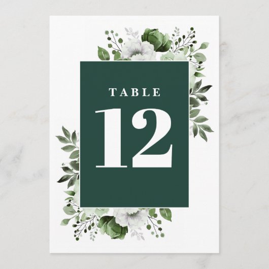 Emerald Green Elegant Country Floral Tischnummer (Vorderseite)