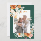 Emerald Green Elegant Floral Orange Foto Wedding Save The Date (Rückseite)