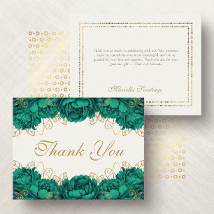 Emerald Green Elegant Floral Quinceanera Dankeskarte