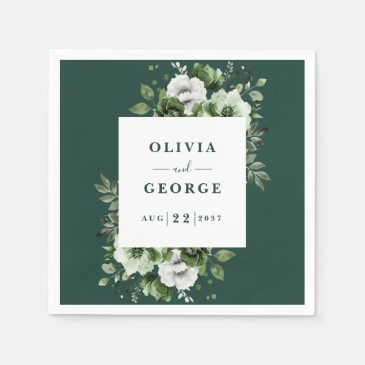 Emerald Green Elegant Floral Wedding Napkin Serviette (Vorderseite)