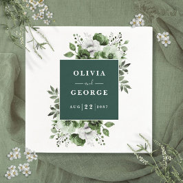 Emerald Green Elegant Floral Wedding Napkin Serviette